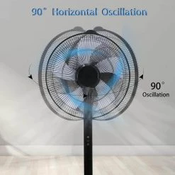 Aoibox Simple Deluxe Oscillating 14 .5 in. Adjustable 12-Speeds Pedestal Stand Fan with Remote Control, 9-Hours Timer, Black -Fans Shop black pedestal fans snmx2863 4f 1000