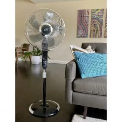 SPT Adjustable-Height 57 in. Oscillating Pedestal Fan with Touch-Stop Sensor -Fans Shop black spt pedestal fans sf 16t07a 31 1000