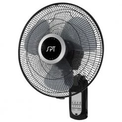 SPT 16 in. Indoor Black Mounted Wall Fan with Remote Control and Mounting Bracket Included