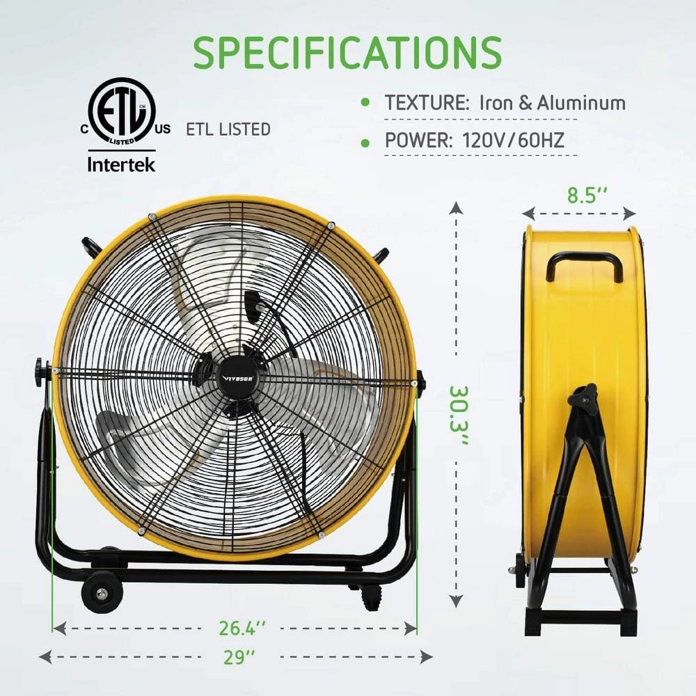 VIVOSUN 24 in. Industrial 3-Speed Tilt Drum Fan 6 VIVOSUN 24 in. Industrial 3-Speed Tilt Drum Fan - Image 6