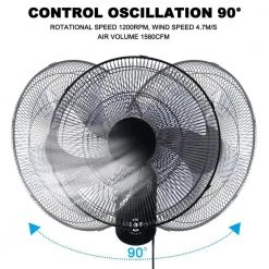Tidoin 18 in. Black 3-Speed Mounted Wall Fan with 90 Degree Horizontal Oscillating, 4 Hours Timer and 5 Blade 14 Tidoin 18 in. Black 3-Speed Mounted Wall Fan with 90 Degree Horizontal Oscillating, 4 Hours Timer and 5 Blade -Fans Shop black wall mounted fans dhs ydw1 8255 44 1000