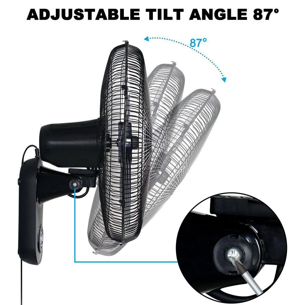 Tidoin 18 in. Black 3-Speed Mounted Wall Fan with 90 Degree Horizontal Oscillating, 4 Hours Timer and 5 Blade 4 Tidoin 18 in. Black 3-Speed Mounted Wall Fan with 90 Degree Horizontal Oscillating, 4 Hours Timer and 5 Blade - Image 4