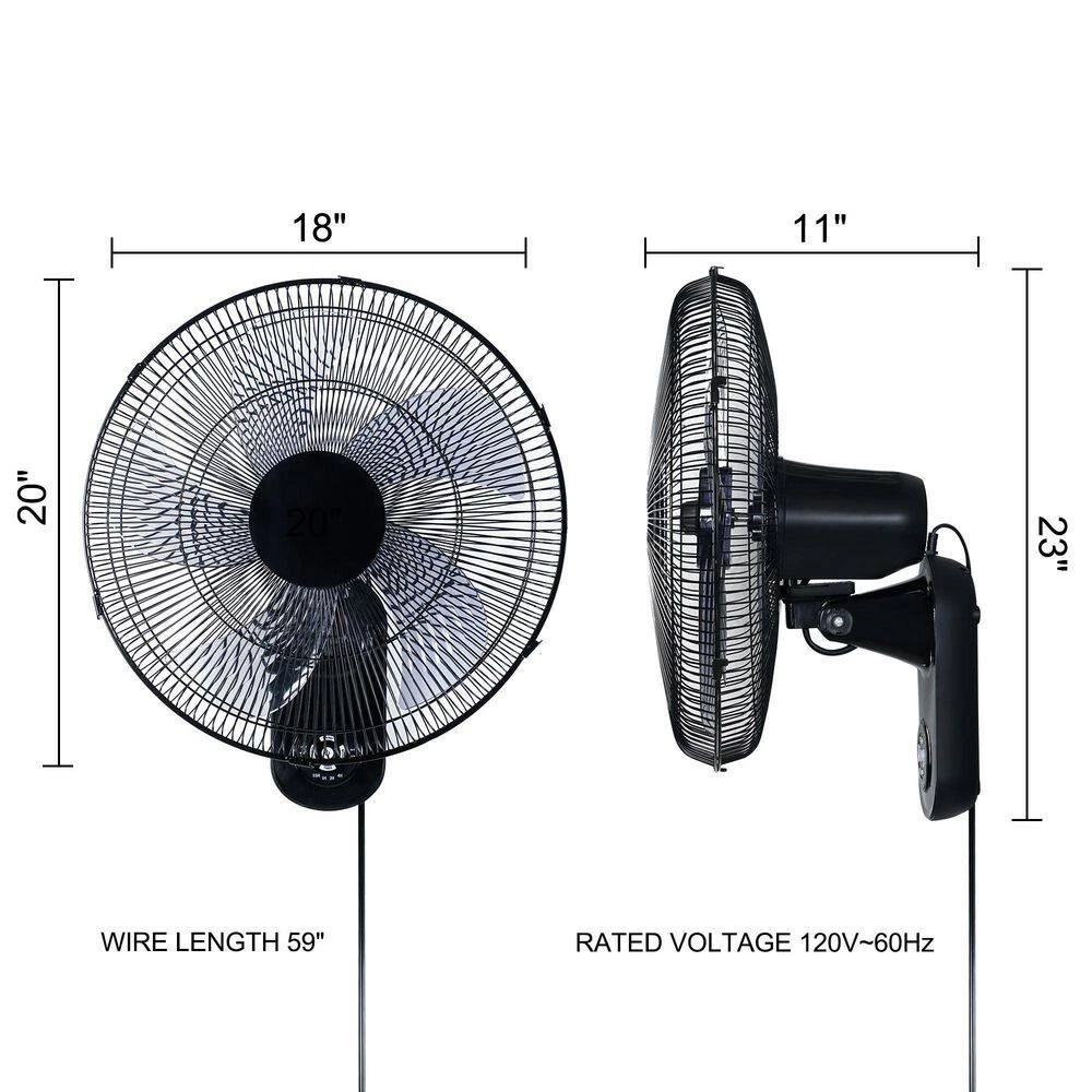 Tidoin 18 in. Black 3-Speed Mounted Wall Fan with 90 Degree Horizontal Oscillating, 4 Hours Timer and 5 Blade 3 Tidoin 18 in. Black 3-Speed Mounted Wall Fan with 90 Degree Horizontal Oscillating, 4 Hours Timer and 5 Blade - Image 3