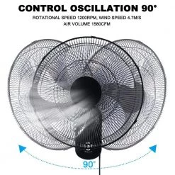 Unbranded 18 in. Black Wall Mount Fan, 3 Speed Setting for Indoor,Home,Office Use, 90 Degree Horizontal Oscillating, 4 Hours Timer -Fans Shop black wall mounted fans dhs0ra22090704 fa 1000