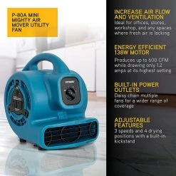 XPOWER 600 CFM 3-Speed Multi-Purpose Mini Mighty Air Mover Utility Blower Fan with Power Outlets -Fans Shop blue xpower blower fans p 80a blue 4f 1000