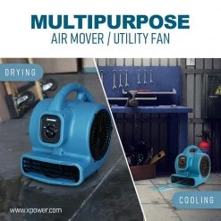 XPOWER 600 CFM 3-Speed Multi-Purpose Mini Mighty Air Mover Utility Blower Fan with Power Outlets -Fans Shop blue xpower blower fans p 80a blue 76 1000