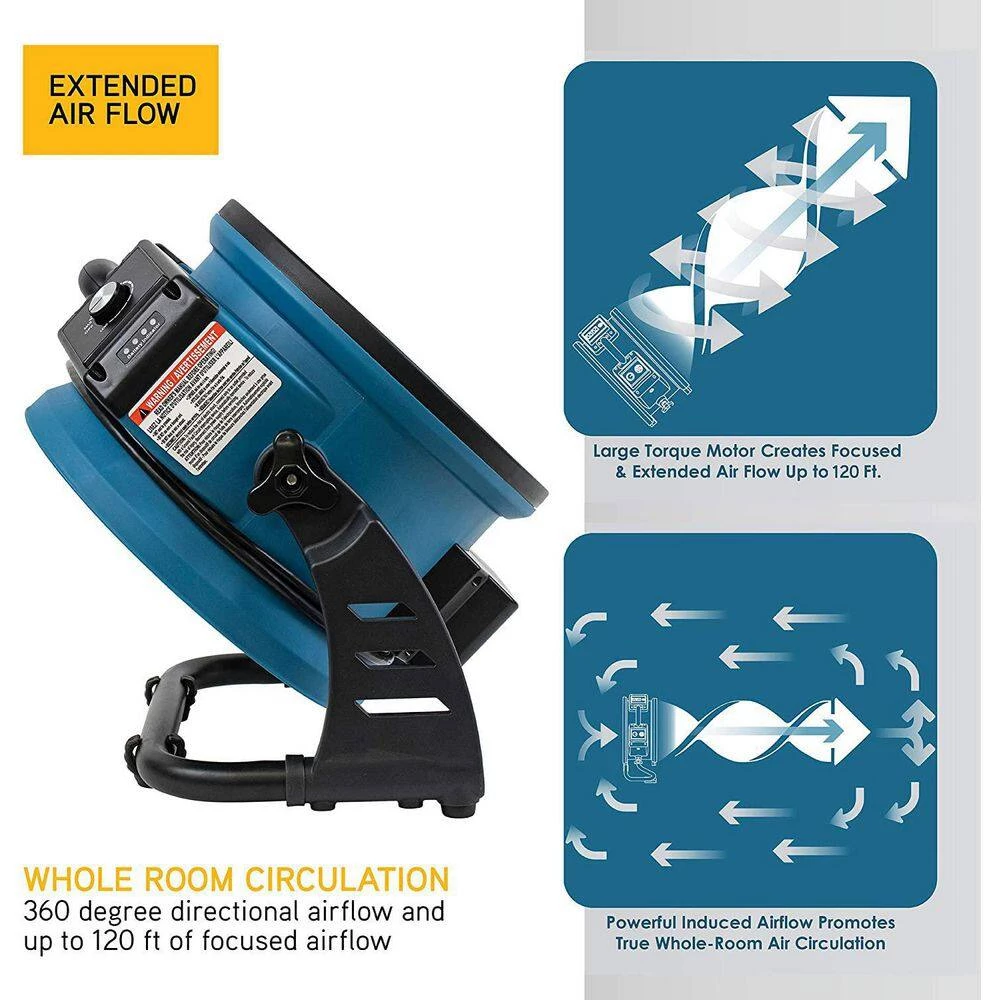 XPOWER Cordless Rechargeable 11 in. Variable Speed Drum Fan with Charging Cable and USB Outlet 6 XPOWER Cordless Rechargeable 11 in. Variable Speed Drum Fan with Charging Cable and USB Outlet - Image 6