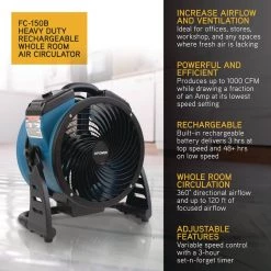 XPOWER Cordless Rechargeable 11 in. Variable Speed Drum Fan with Charging Cable and USB Outlet 11 XPOWER Cordless Rechargeable 11 in. Variable Speed Drum Fan with Charging Cable and USB Outlet -Fans Shop blue xpower industrial fans fc 150b 4f 1000