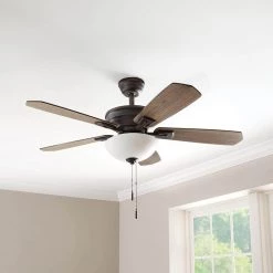 Hampton Bay Wellston II 44 in. Indoor LED Bronze Dry Rated Downrod Ceiling Fan with Light Kit and 5 Reversible Blades -Fans Shop bronze hampton bay ceiling fans with lights 52044 31 1000
