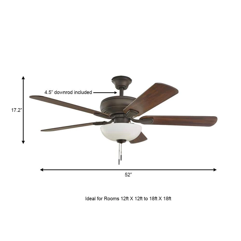 Hampton Bay Rothley II 52 in. Indoor LED Bronze Ceiling Fan with Light Kit, Downrod, Reversible Motor and Reversible Blades 3 Hampton Bay Rothley II 52 in. Indoor LED Bronze Ceiling Fan with Light Kit, Downrod, Reversible Motor and Reversible Blades - Image 3