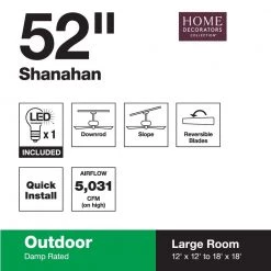 Home Decorators Collection Shanahan 52 in. Indoor/Outdoor LED Bronze Ceiling Fan with Light Kit, Downrod and Reversible Blades -Fans Shop bronze home decorators collection ceiling fans with lights 59201 1d 1000