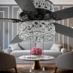 River of Goods Gracie Grand 52 in. Silver with Clear Crystal LED Ceiling Fan With Light -Fans Shop bronze river of goods ceiling fans with lights 20076 66 1000