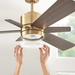 Home Decorators Collection Hexton 52 in. Indoor Integrated LED Brushed Gold Ceiling Fan with Light Kit, Remote Control and 6 Reversible Blades -Fans Shop brushed gold home decorators collection ceiling fans with lights 56024 1d 1000