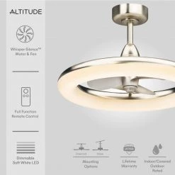 Altitude Helium 24 in. Integrated LED Indoor/Outdoor Brushed Nickel Ceiling Fan with Light Kit and Remote Control 19 Altitude Helium 24 in. Integrated LED Indoor/Outdoor Brushed Nickel Ceiling Fan with Light Kit and Remote Control -Fans Shop brushed nickel altitude ceiling fans with lights erte1708065bn 4f 1000