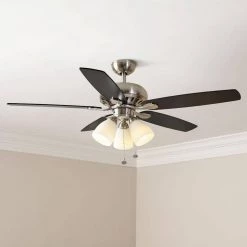 Hampton Bay Rockport 52 in. Indoor LED Brushed Nickel Ceiling Fan with Light Kit, Downrod, Reversible Blades and Reversible Motor -Fans Shop brushed nickel hampton bay ceiling fans with lights 51750 1d 1000