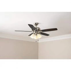 Hampton Bay Rockport 52 in. Indoor LED Brushed Nickel Ceiling Fan with Light Kit, Downrod, Reversible Blades and Reversible Motor -Fans Shop brushed nickel hampton bay ceiling fans with lights 51750 44 1000