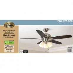 Hampton Bay Rockport 52 in. Indoor LED Brushed Nickel Ceiling Fan with Light Kit, Downrod, Reversible Blades and Reversible Motor -Fans Shop brushed nickel hampton bay ceiling fans with lights 51750 4f 1000