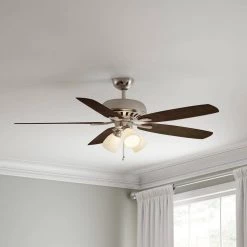 Hampton Bay Rockport 52 in. Indoor LED Brushed Nickel Ceiling Fan with Light Kit, Downrod, Reversible Blades and Reversible Motor -Fans Shop brushed nickel hampton bay ceiling fans with lights 51750 77 1000