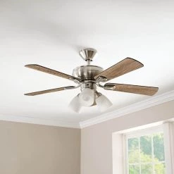 Hampton Bay Riley 44 in. Indoor LED Brushed Nickel Ceiling Fan with Light Kit, 5 QuickInstall Reversible Blades and Remote Control -Fans Shop brushed nickel hampton bay ceiling fans with lights 52144 31 1000