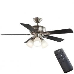 Hampton Bay Riley 44 in. Indoor LED Brushed Nickel Ceiling Fan with Light Kit, 5 QuickInstall Reversible Blades and Remote Control