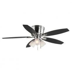 Hampton Bay Sidlow 52 in. Indoor LED Brushed Nickel Hugger Dry Rated Ceiling Fan with 5 QuickInstall Reversible Blades and Light Kit -Fans Shop brushed nickel hampton bay ceiling fans with lights 52151 c3 1000