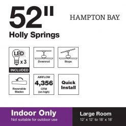 Hampton Bay Holly Springs 52 in. LED Indoor Brushed Nickel Ceiling Fan with Light Kit -Fans Shop brushed nickel hampton bay ceiling fans with lights 57269 76 1000
