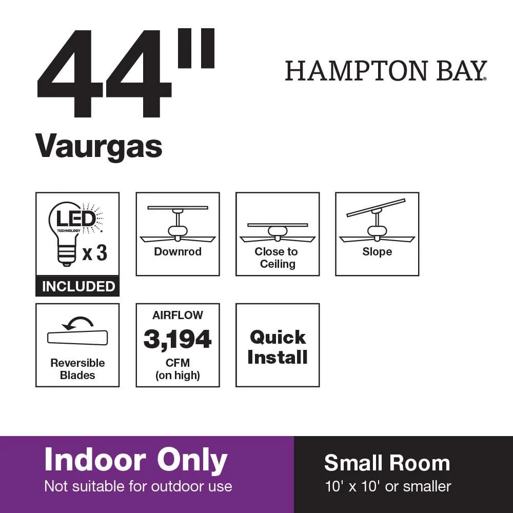 Hampton Bay Vaurgas 44 in. LED Indoor Brushed Nickel Ceiling Fan with Light Kit 14 Hampton Bay Vaurgas 44 in. LED Indoor Brushed Nickel Ceiling Fan with Light Kit - Image 14