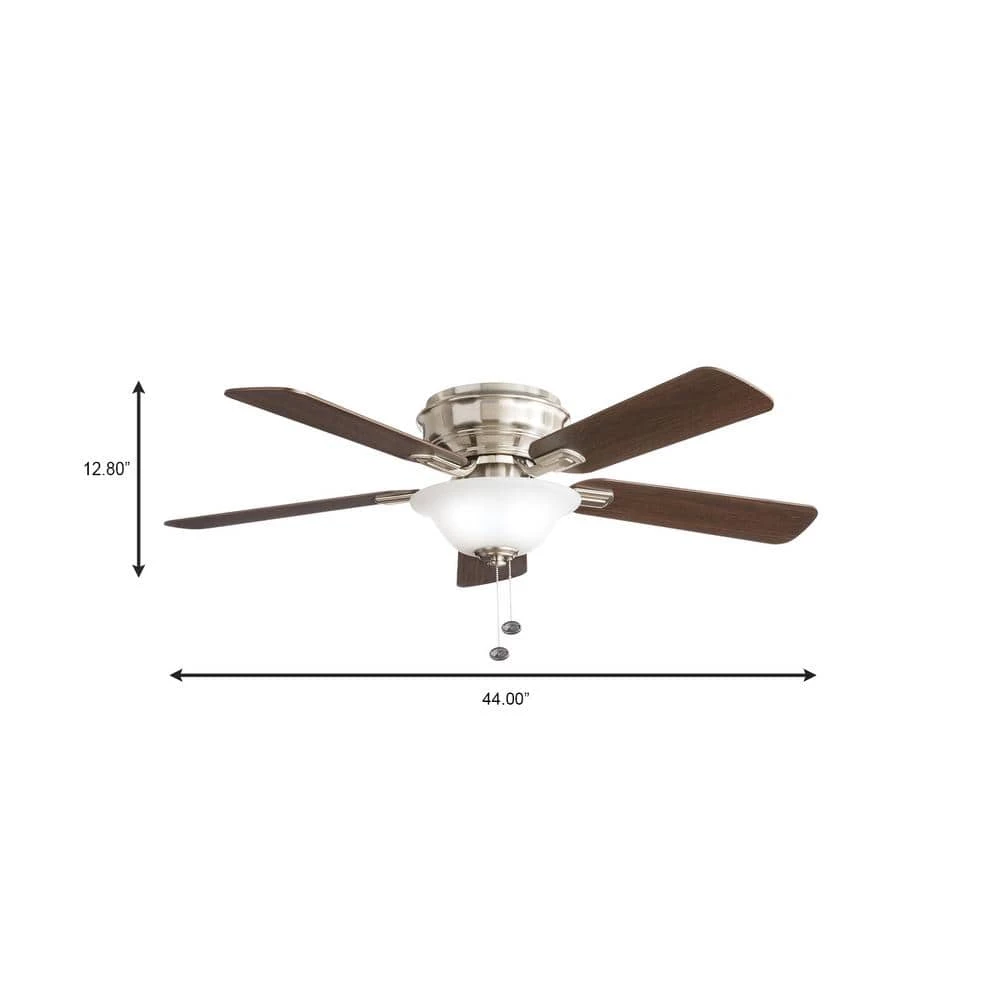 Hampton Bay Hawkins III 44 in. LED Indoor Brushed Nickel Flush Mount Ceiling Fan with Light 2 Hampton Bay Hawkins III 44 in. LED Indoor Brushed Nickel Flush Mount Ceiling Fan with Light - Image 2