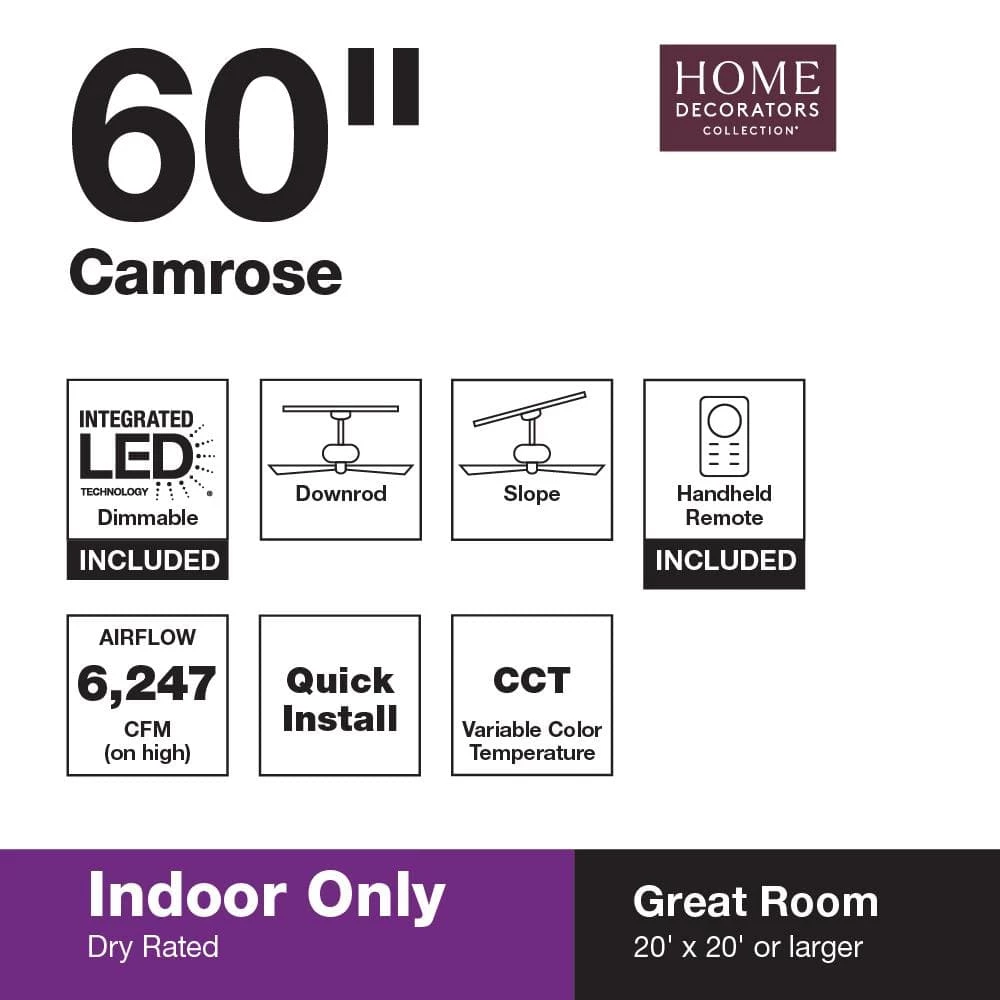 Home Decorators Collection Camrose 60 in. White Color Changing Integrated LED Brushed Nickel Indoor Ceiling Fan with Light Kit and Remote Control 2 Home Decorators Collection Camrose 60 in. White Color Changing Integrated LED Brushed Nickel Indoor Ceiling Fan with Light Kit and Remote Control - Image 2