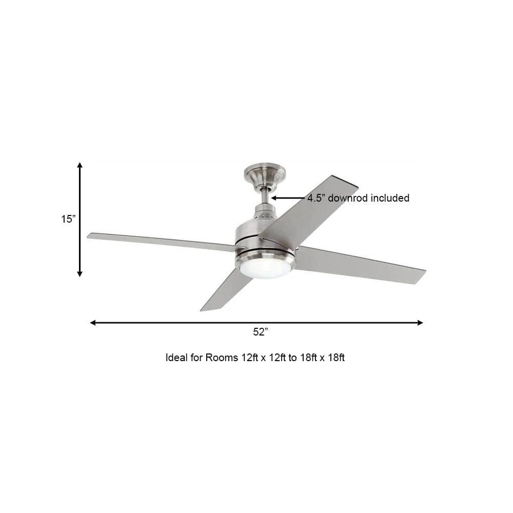 Home Decorators Collection Mercer 52 in. LED Indoor Brushed Nickel Ceiling Fan with Light Kit and Remote Control 3 Home Decorators Collection Mercer 52 in. LED Indoor Brushed Nickel Ceiling Fan with Light Kit and Remote Control - Image 3