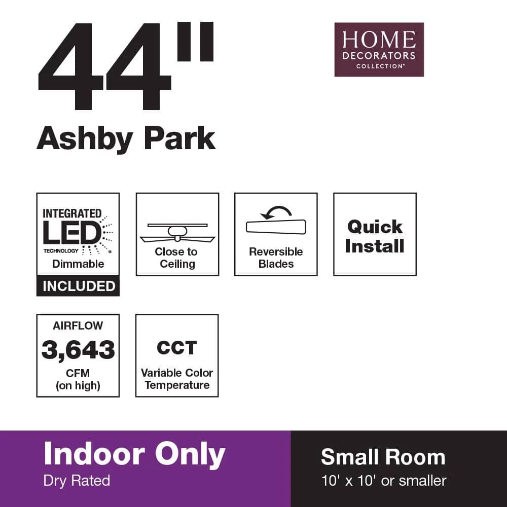 Home Decorators Collection Ashby Park 44 in. White Color Changing Integrated LED Brushed Nickel Ceiling Fan with Light Kit and 3 Reversible Blades 13 Home Decorators Collection Ashby Park 44 in. White Color Changing Integrated LED Brushed Nickel Ceiling Fan with Light Kit and 3 Reversible Blades - Image 13