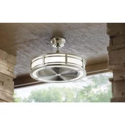 Home Decorators Collection Brette II 23 in. LED Indoor/Outdoor Brushed Nickel Ceiling Fan with Light and Remote Control -Fans Shop brushed nickel home decorators collection ceiling fans with lights am382b bn 4f 1000