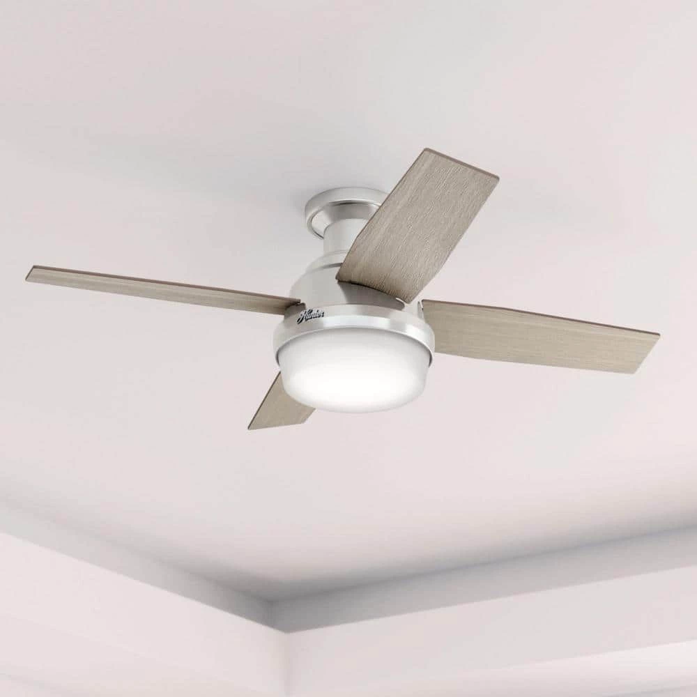 Hunter Dempsey 44 in. Low Profile LED Indoor Brushed Nickel Ceiling Fan with Light Kit and Universal Remote 2 Hunter Dempsey 44 in. Low Profile LED Indoor Brushed Nickel Ceiling Fan with Light Kit and Universal Remote - Image 2