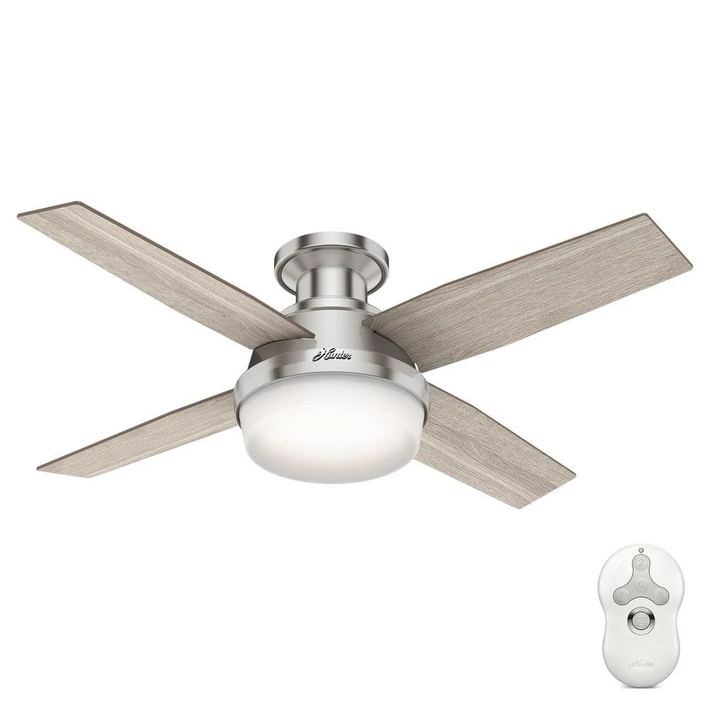 Hunter Dempsey 44 in. Low Profile LED Indoor Brushed Nickel Ceiling Fan with Light Kit and Universal Remote 1 Hunter Dempsey 44 in. Low Profile LED Indoor Brushed Nickel Ceiling Fan with Light Kit and Universal Remote
