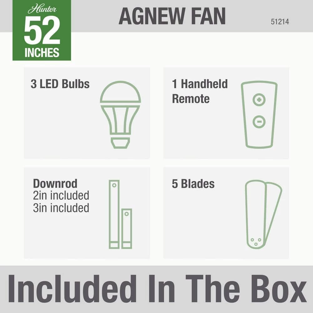 Hunter Agnew 52 in. LED Indoor Brushed Nickel Ceiling Fan with Light and Remote 8 Hunter Agnew 52 in. LED Indoor Brushed Nickel Ceiling Fan with Light and Remote - Image 8