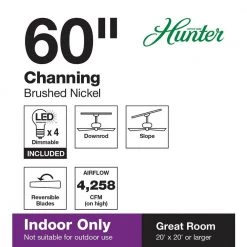 Hunter Channing 60 in. LED Indoor Brushed Nickel Ceiling Fan with Light Kit -Fans Shop brushed nickel hunter ceiling fans with lights 54131 40 1000