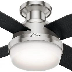 Hunter Dempsey 44 in. Low Profile LED Indoor Brushed Nickel Ceiling Fan with Light Kit and Universal Remote -Fans Shop brushed nickel hunter ceiling fans with lights 59243 1f 1000