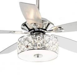 Matrix decor 52 in. Indoor Chrome Crystal Chandelier Ceiling Fan with Light and Remote Control