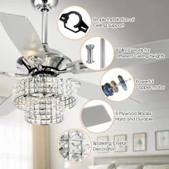 Parrot Uncle Howell 52 in. Indoor Chrome Downrod Mount Crystal Chandelier Ceiling Fan with Light Kit and Remote Control -Fans Shop chrome parrot uncle ceiling fans with lights f6215a110v 44 1000