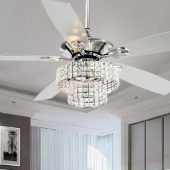 Parrot Uncle Howell 52 in. Indoor Chrome Downrod Mount Crystal Chandelier Ceiling Fan with Light Kit and Remote Control