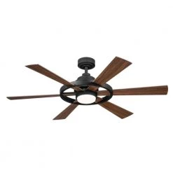 KICHLER Range 52 in. Integrated LED Indoor Distressed Black Down Rod Mount Ceiling Fan with Light and Remote
