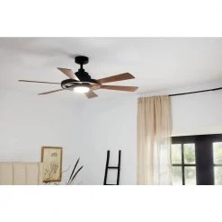 KICHLER Range 52 in. Integrated LED Indoor Distressed Black Down Rod Mount Ceiling Fan with Light and Remote -Fans Shop distressed black kichler ceiling fans with lights 300317dbk fa 1000