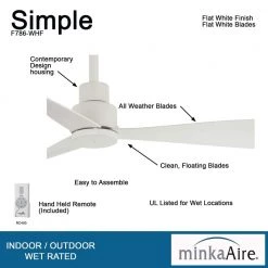 MINKA-AIRE Simple 44 in. Indoor/Outdoor Flat White Ceiling Fan with Remote Control -Fans Shop flat white minka aire ceiling fans without lights f786 whf 66 1000