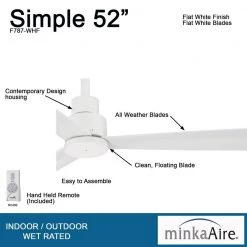 MINKA-AIRE Simple 52 in. Indoor/Outdoor Flat White Ceiling Fan with Remote Control -Fans Shop flat white minka aire ceiling fans without lights f787 whf 4f 1000