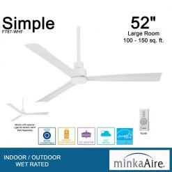 MINKA-AIRE Simple 52 in. Indoor/Outdoor Flat White Ceiling Fan with Remote Control -Fans Shop flat white minka aire ceiling fans without lights f787 whf a0 1000