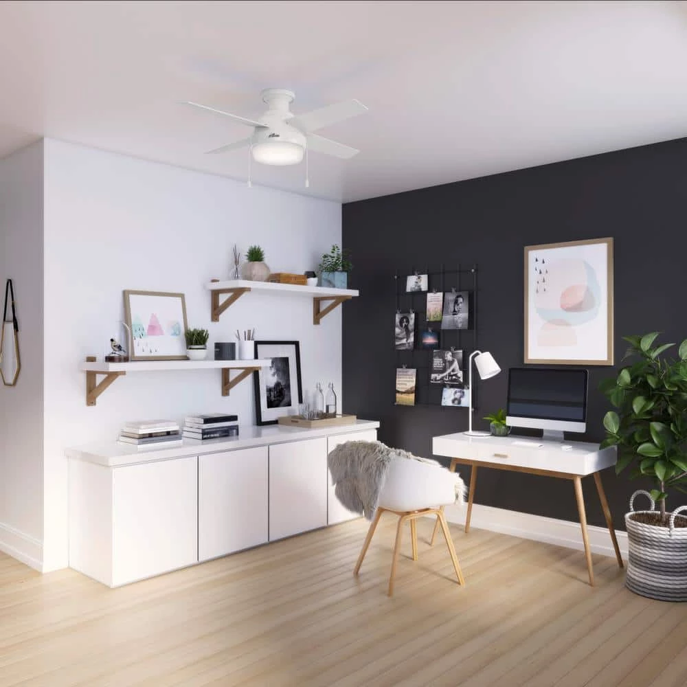 Hunter Ristrello 44 in. LED Low Profile Indoor Fresh White Ceiling Fan with Light Kit 2 Hunter Ristrello 44 in. LED Low Profile Indoor Fresh White Ceiling Fan with Light Kit - Image 2