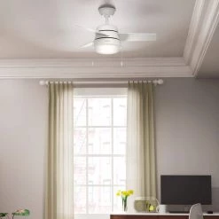Hunter Aker 36 in. LED Indoor Fresh White Ceiling Fan with Light -Fans Shop fresh white hunter ceiling fans with lights 59301 76 1000