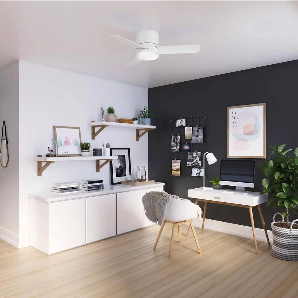 Hunter Minimus 44 in. Low Profile Integrated LED Indoor Fresh White Ceiling Fan with Light Kit and Remote 2 Hunter Minimus 44 in. Low Profile Integrated LED Indoor Fresh White Ceiling Fan with Light Kit and Remote - Image 2