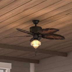 Hampton Bay Nassau 52 in. Indoor/Outdoor LED Gilded Iron Wet Rated Ceiling Fan with Light Kit and 5 Weather Resistant Blades -Fans Shop gilded iron hampton bay ceiling fans with lights 58020 4f 1000