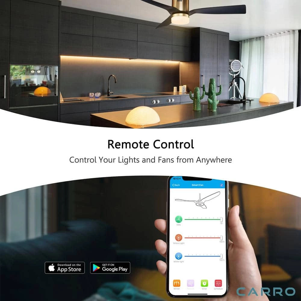 CARRO Striver 52 in. Indoor/Outdoor Gold Smart Ceiling Fan, Dimmable LED Light and Remote, Works with Alexa/Google Home/Siri 6 CARRO Striver 52 in. Indoor/Outdoor Gold Smart Ceiling Fan, Dimmable LED Light and Remote, Works with Alexa/Google Home/Siri - Image 6